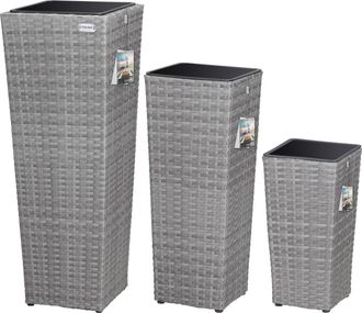 Deuba Casaria Set De 3 Macetas Para Plantas Flores Macetero De Polirat&aacute;n Para Jard&iacute;n Balc&oacute;n Terraza Interior Exterior Gris