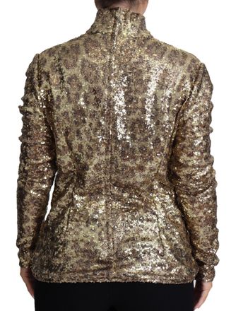 Dolce & Gabbana Brown Leopard Fit Turtleneck Sequin Womens Sweater