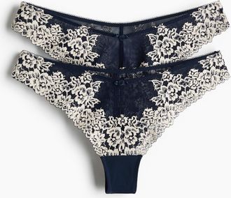 H&M 2er-Pack Brazil Slips aus Spitze - Dunkelblau/Weiss