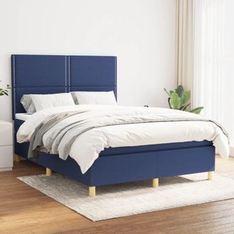vidaXL Cama Box Spring Con Colch&oacute;n Tela Azul 140x190 Cm Vidaxl