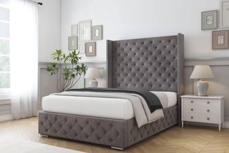 Comfort Beds Emily Naples Bed Frame With Mattress-50 Upholstered Wingback in Grey | Size: King