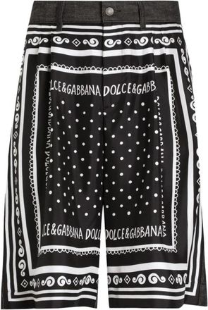 Dolce & Gabbana Zwarte Zijden en Katoenen Logo Bermuda Shorts - Heren - Korte Broeken - Zwart - M - Katoen - Korte Broeken