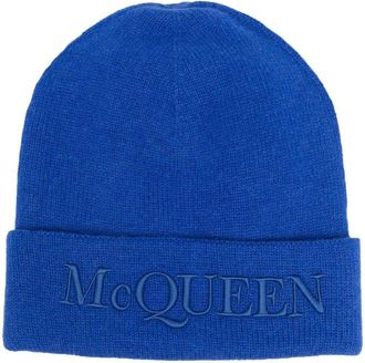 ハット MCQUEEN Logo embroidered beanie Alexander McQueen Logo embroidered knitted beanie | The