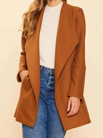 Skies Are Blue Clothing Thick Knit Fold Over Collar Cardigan In Camel