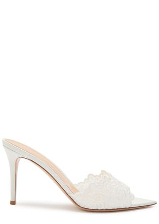 Gianvito Rossi Yvonne 85 Floral-lace Leather Mules - White - 37 (IT37 / UK4)