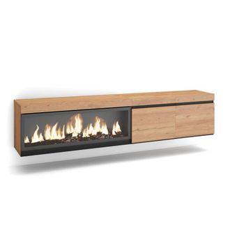 Skraut Home Mueble tv efecto madera roble 208x35x45cm chimenea efecto fuego