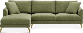 Castlery Lena Chaise Sectional Sofa Left Facing Customized, (Washed Chenille) Moss (Brass Legs), Machine Washable, Removable Covers for Green