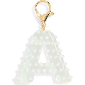 Leith Faux Pearl Initial Bag Charm in A- Clear- White- Gold at Nordstrom Rack