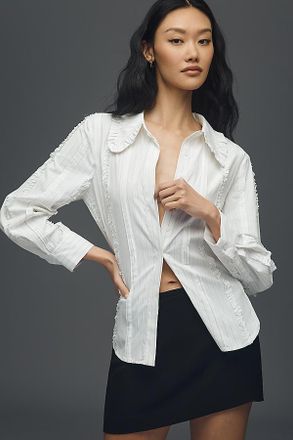 English Factory Pintuck Ruffle Shirt Top