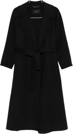 Palt&ograve; Zwarte Wollen Ceintuurjas - Dames - Jas met riem - Zwart - 2XS - Wol - Jassen