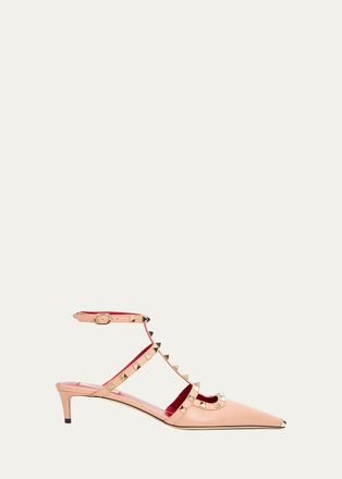Valentino Garavani 40mm Rockstud Leather Ankle-Strap Pumps