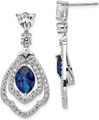 Diamond2Deal Sterling Silver Rhodium-plated Lab Created Dark Blue Spinel and White CZ Dangle Earrings