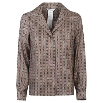 Max Mara Shirts, female, Brown, Size: XS Open-front Printed Silk Shirt