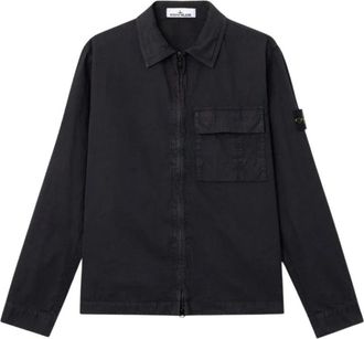 Stone Island Logo Patch Overshirt - Heren - Zomerjassen - Zwart - XL - Katoen - Jassen