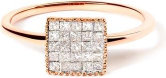 House of Brilliance 10K Rose Gold 1/3 Cttw Invisible Set Princess Diamond Composite Square Ring in Pink at Nordstrom, Size 5