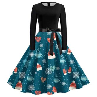 Generic Christmas Dress WomenS Funny Dress Christmas WomenS Long Sleeve Round Neck Dresses Motif Party Rockabilly Vintage Swing Casual Cocktail Xmas Costumes 