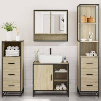 Berkfield Home Durable 4&not;Piece Bathroom Furniture Set&not;Sonoma Oak Engineered Wood