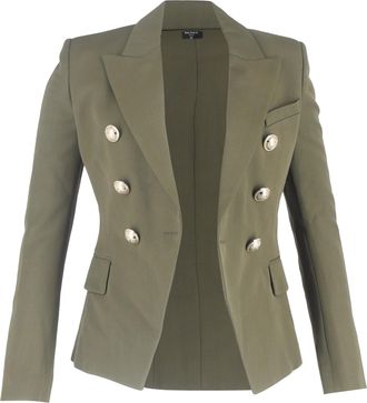 Balmain Pre-owned Womens Double-Breasted Blazer with Pockets in Olive Wool - Size EU 36 (Womens)