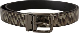 Dolce & Gabbana Mens Brown Herringbone Leather Gray Belt