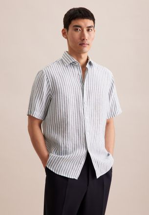 Seidensticker Businesshemd SEIDENSTICKER Regular, Herren, Gr. XXL (45), normale &Auml;rmell&auml;ngen, gr&uuml;n (sage gr&uuml;n), 100% Leinen, gestreift, regular fit, gerader Abschlus