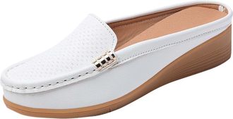 Generic Slip On Shoes Women Lightweight Wedge Shoes Solid Color Breathable Versatile Stylish Comfortable Casual Womens Loafers Outdoor Leisure White