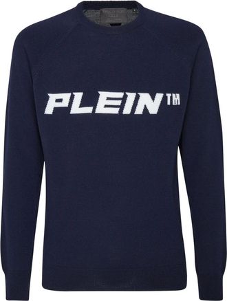 Philipp Plein Truien & Vesten, Heren, Blauw, XL, Wol, Wollen Trui Ronde Hals