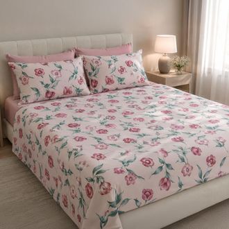 Dmora Funda N&oacute;rdica Doble Rozareli, Funda De Almohada Incluida, De Percal, Lavable A M&aacute;quina, 300x250 Cm Rosa