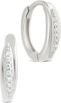 Sterling Forever Denise Cubic Zirconia Pav&eacute; Huggie Hoop Earrings in Silver at Nordstrom Rack