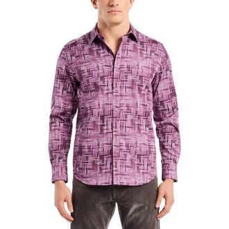 Robert Graham Berkley Long Sleeve Stretch Cotton Button-Up Shirt in Berry at Nordstrom Rack, Size Xxx-Large
