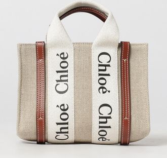 Chlo&eacute; Mini borsa tote Woody in lino e cotone con manici logati