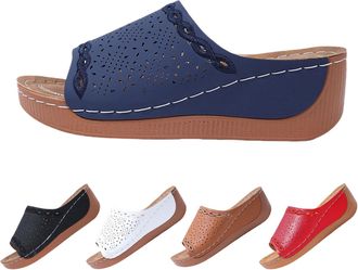 Generic Fccrian Ladies Bohemian Sandals Plantar Fasciitis Sport For Flat Feet Comfortable-Wedge Fish Mouth Sandals Soft Sole Hollow Outdoor Beach Shoes Slingb