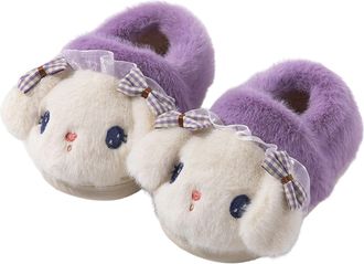 Generic Kids Fluffy Slippers Fleece Lined Warm Indoor Slippers Non Slip Sole Cosy Home Footwear Cute Cartoon Character Children Shoes for Age 2 To 8 Years