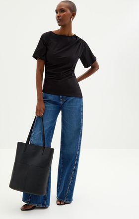 Contemporaine Womens Asymmetrical hem pleated T-shirt