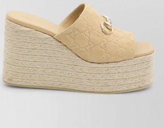Gucci gg monogram suede wedge sandals morsetto