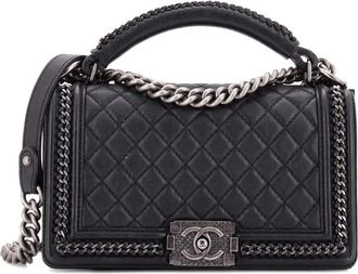 Chanel Chain Handle Boy Flap Bag Quilted Calfskin Old Medium shoulder bag - Zwart