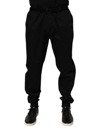 Dolce & Gabbana Mens Cotton Stretch Casual Trousers Black Elastane Polyester