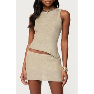 Edikted Goldy Asymmetric Hem Metallic Knit Tank Top at Nordstrom, Size X-Small