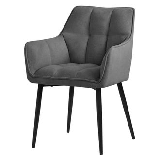 ML Design Ml-design - Silla De Comedor De Rizo Con Respaldo Y Reposabrazos Asiento Gris Oscuro Con Tapizado Grueso Y Patas De Metal Sill&oacute;n Dise&ntilde;o Ergon&oacute;mico Mod