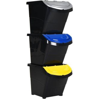 vidaXL Cubos De Basura Apilables Con Tapa 3 Uds Pp Negro 78 L Vidaxl