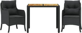 vidaXL Vidaxl - Set Comedor De Jard&iacute;n 3 Pzas Con Cojines Rat&aacute;n Sint&eacute;tico Negro