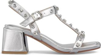 Alma En Pena Metallic Sandal Rhinestones - Dames - Sandalen met hakken - Grijs - 38 EU - Schoenen