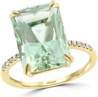 Effy 14K Yellow Gold Emerald Cut Green Amethyst & Diamond Ring in 14K Gold at Nordstrom, Size 7