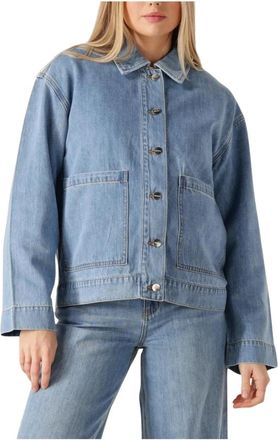 Object Rosie RE L/S Overshirt - Dames - Spijkerjassen - Blauw - XL - Katoen - Jassen