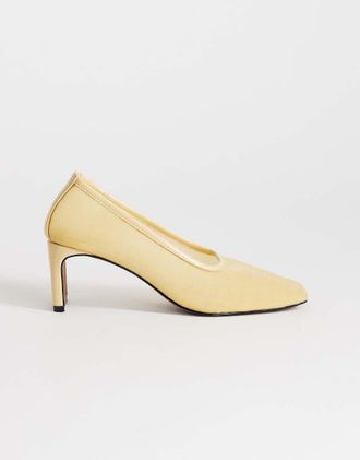Topshop Abbigail - D&eacute;collet&eacute; con tacco in rete color latticello-Giallo