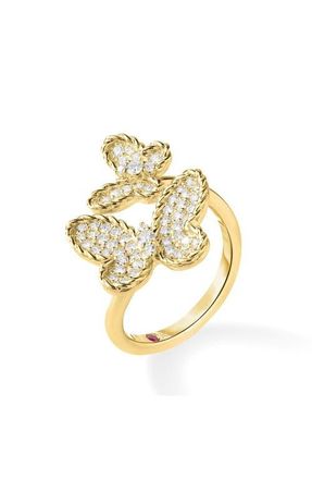 Roberto Coin Jasmine 18K Gold Diamond Pav&eacute; Double Butterfly Ring in Yellow Gold at Nordstrom, Size 6.5