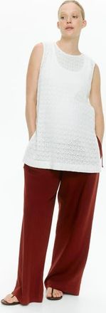 H&M Mama Linen-blend Drawstring Trousers in Dark Red at Nordstrom, Size X-Small