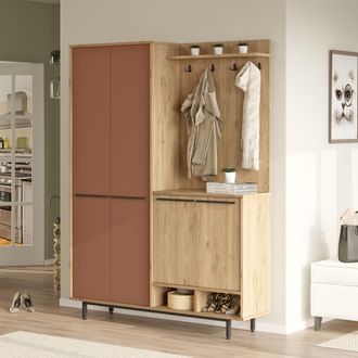 Dmora Mueble De Entrada Tignale, Perchero, 12 Estantes, Puerta Abatible, 147x36x196h Cm Marr&oacute;n Terracota