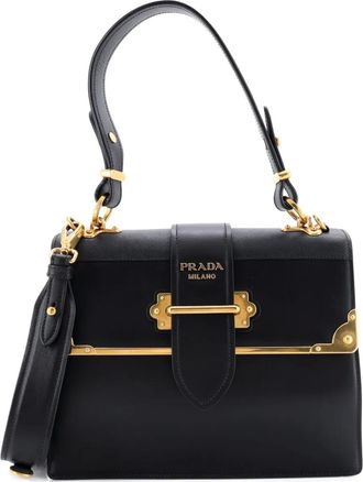 Prada Borsa a spalla Cahier Convertible media in pelle Saffiano e City Calf - Nero