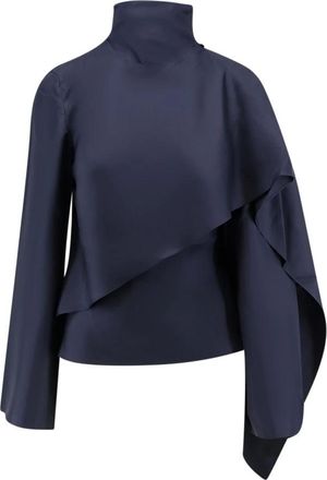 R&oacute;he Overhemden, Dames, Blauw, XS, Zijden Foulard Blouse met Sjaaldetail