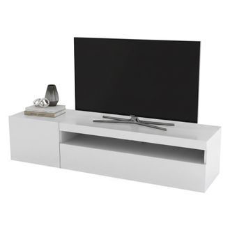 Dmora Dmora - Mueble De Televisi&oacute;n Dmangoni, Aparador Bajo Para Sal&oacute;n Con 2 Puertas, Base Soporte Tv, 100% Made In Italy, Cm 150x40h37, Blanco Brillo